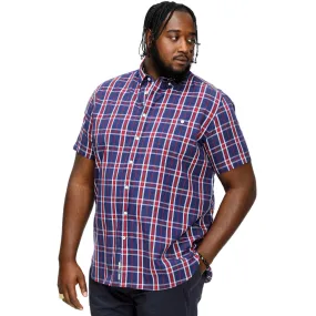 Reinforced Side Vents Loose style D555 Mens Royston Big & Tall Short Sleeve Check Shirt - Navy/Red Check