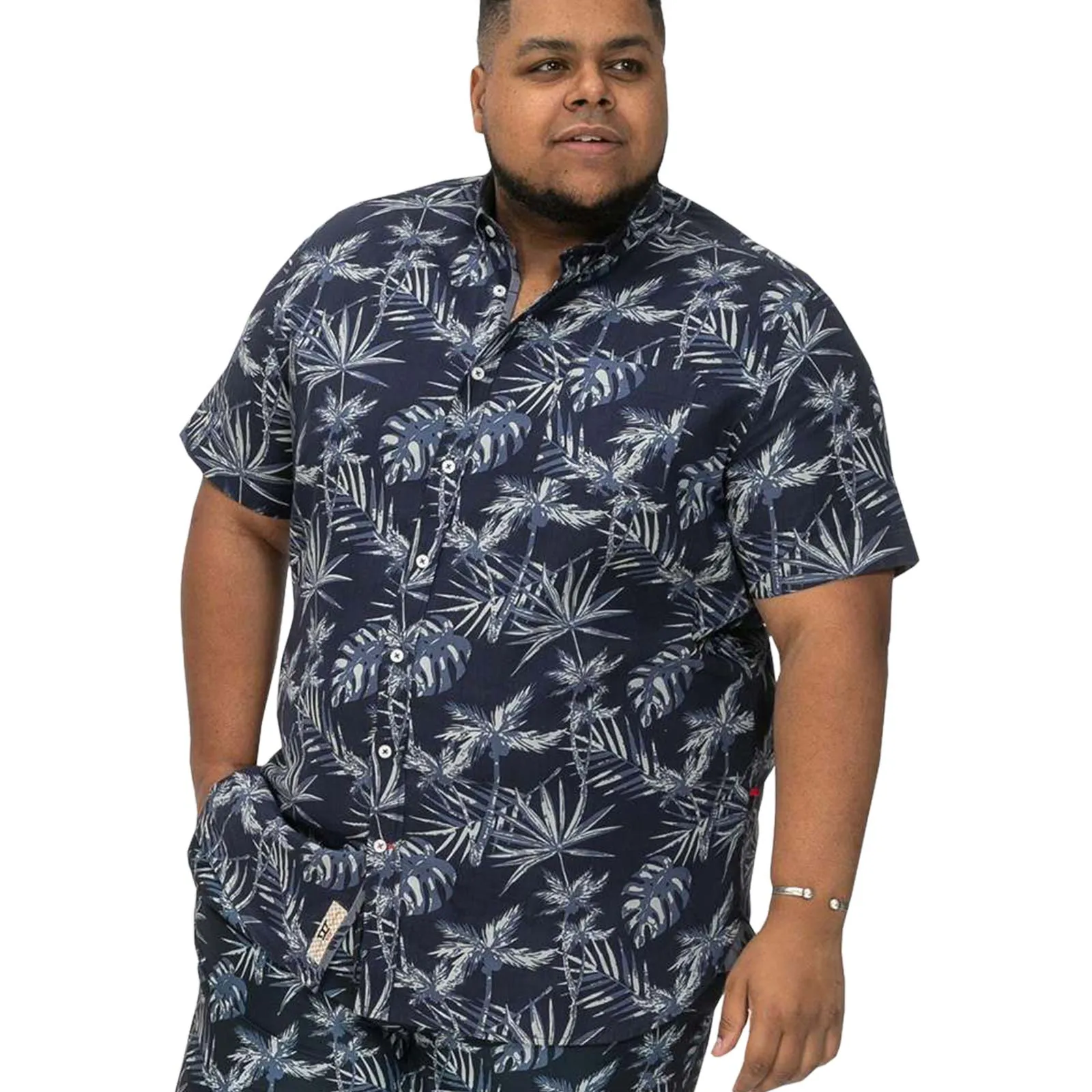 D555 Mens Truro Big & Tall Hawiian Short Sleeve Shirt Layered Sleeve Cuffs