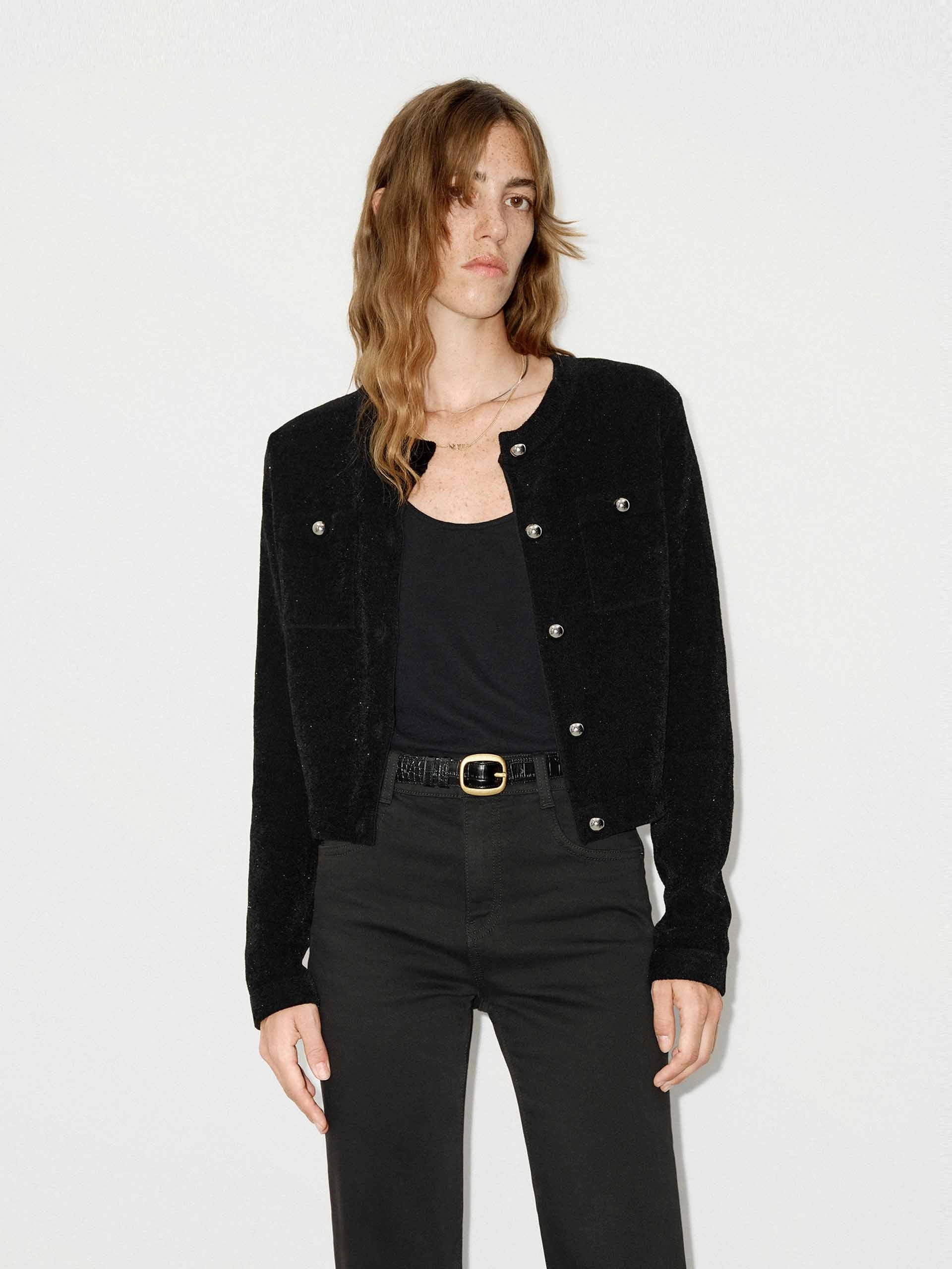 Button Closure Velvet Cardigan Merino Wool Blend FadeResistant