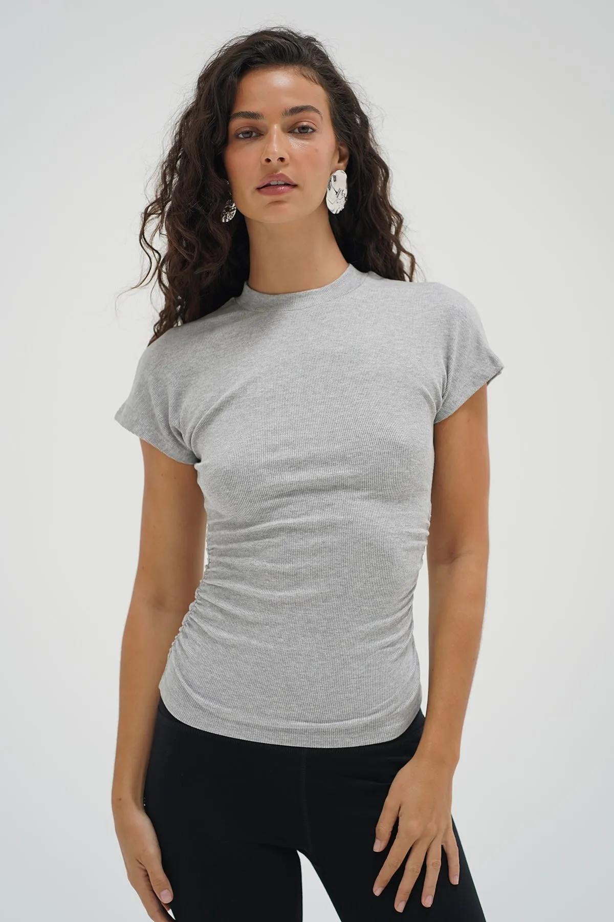 OdorResistant Fabric Dani Short Sleeve Top - Heather Grey