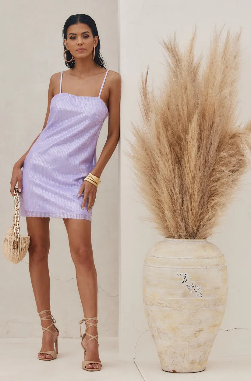 Casual day-to-night piece Form Flow Emmy Lavender Sequin Mini Dress