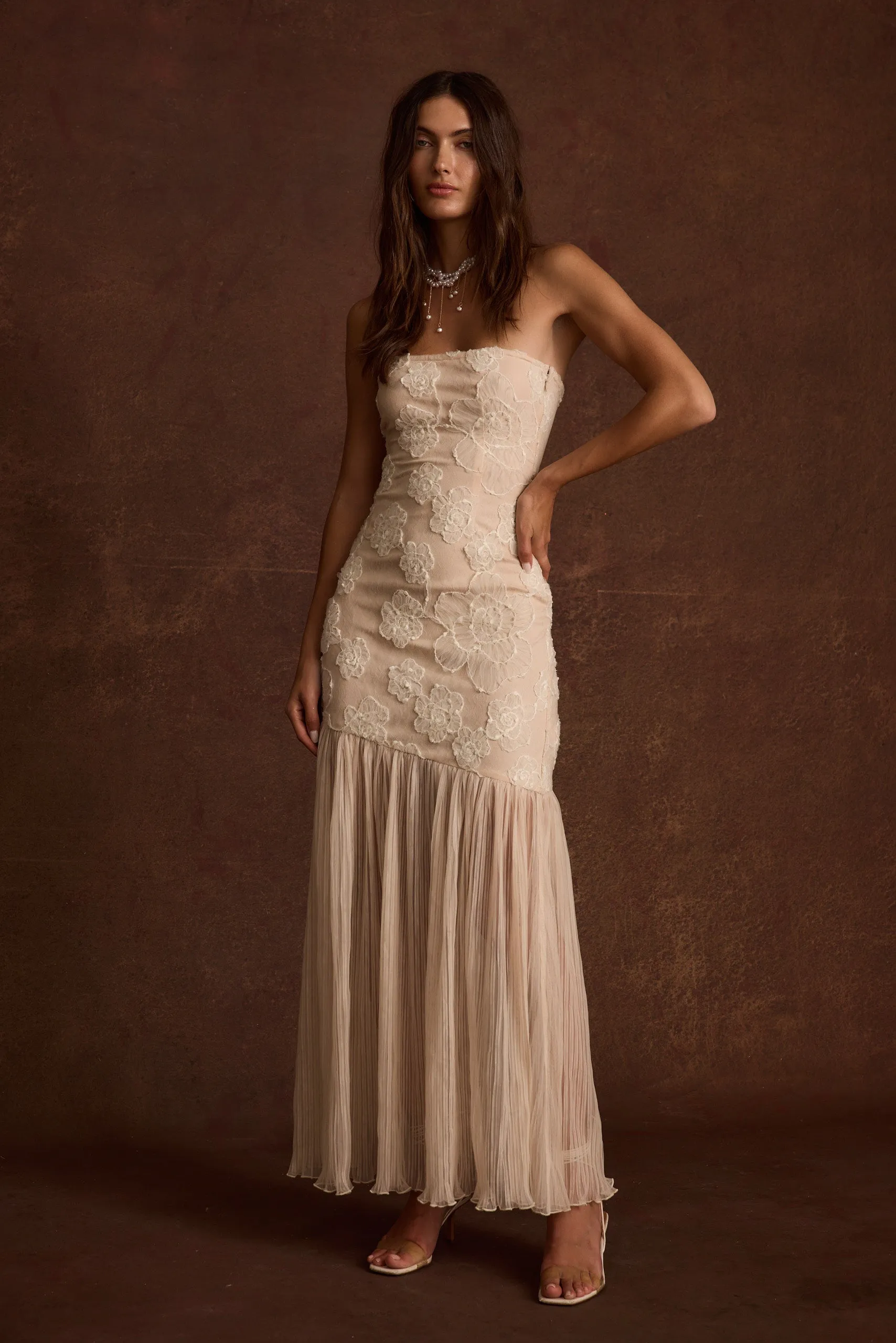 Feminine Structure Vacation Vibes Daylight Blush Embroidered Maxi Dress