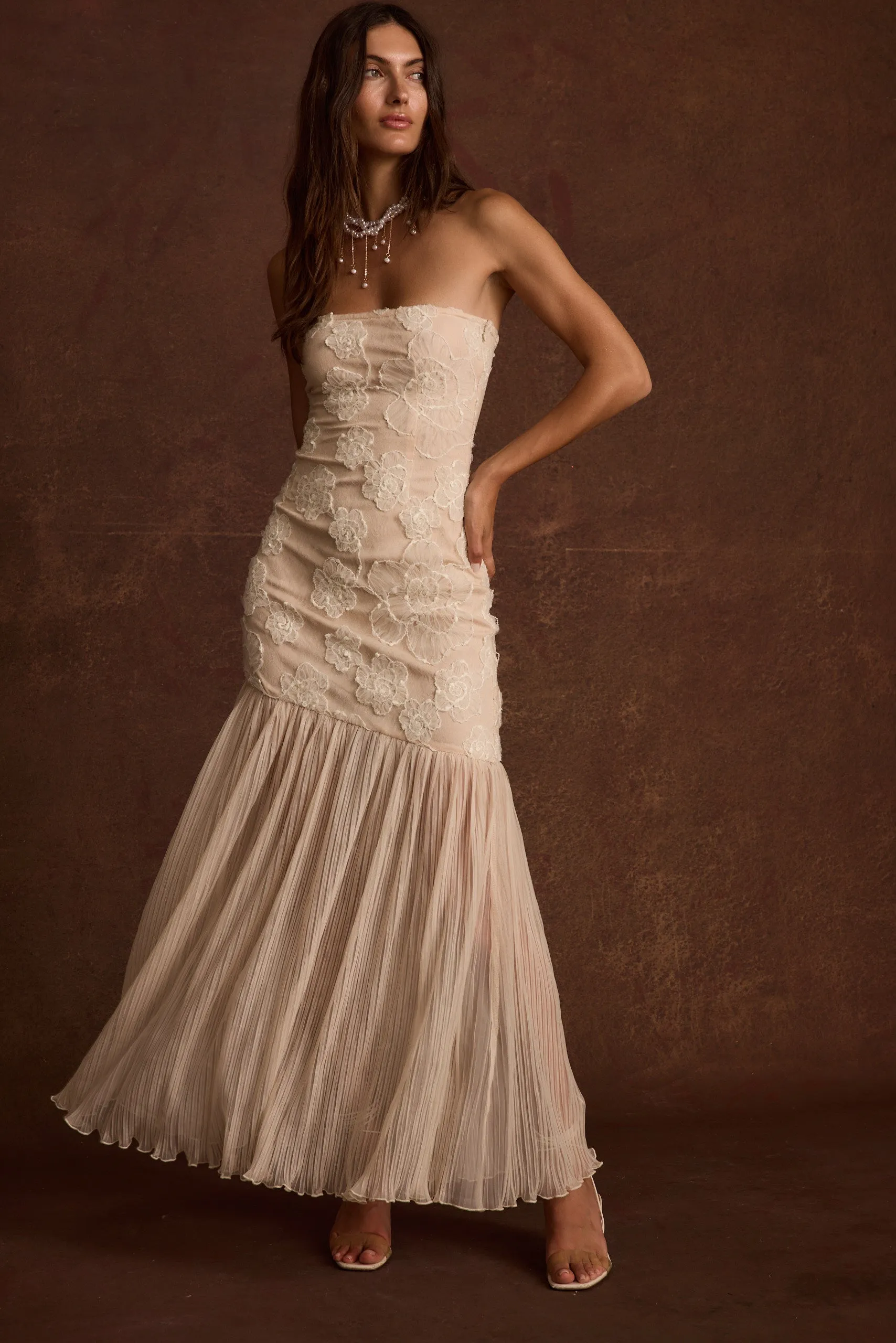 Work Appropriate Daylight Blush Embroidered Maxi Dress