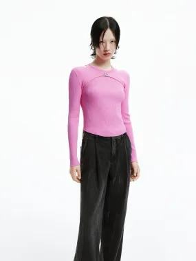Anti Pilling Finish Deconstruct Ribbed Knit Top