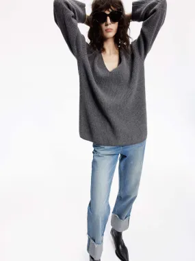 Deep V-neck Wool Sweater Quick Dry Weave