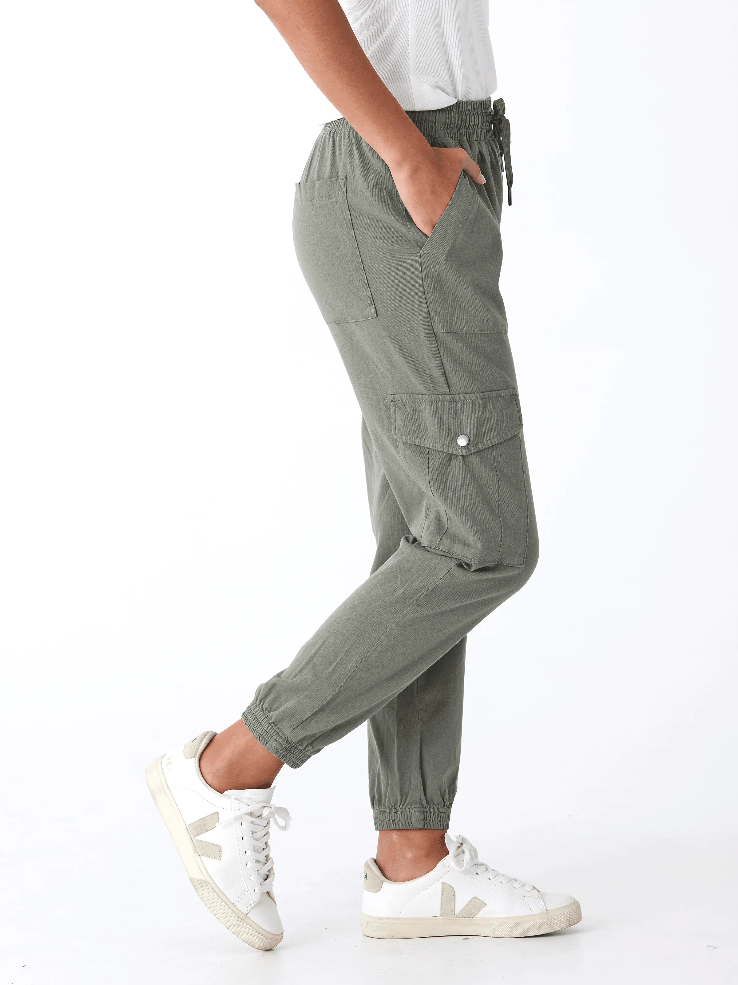 Delilah Stretch Twill Cargo Jogger 27" Stretch Panels Elasticized Cuffs