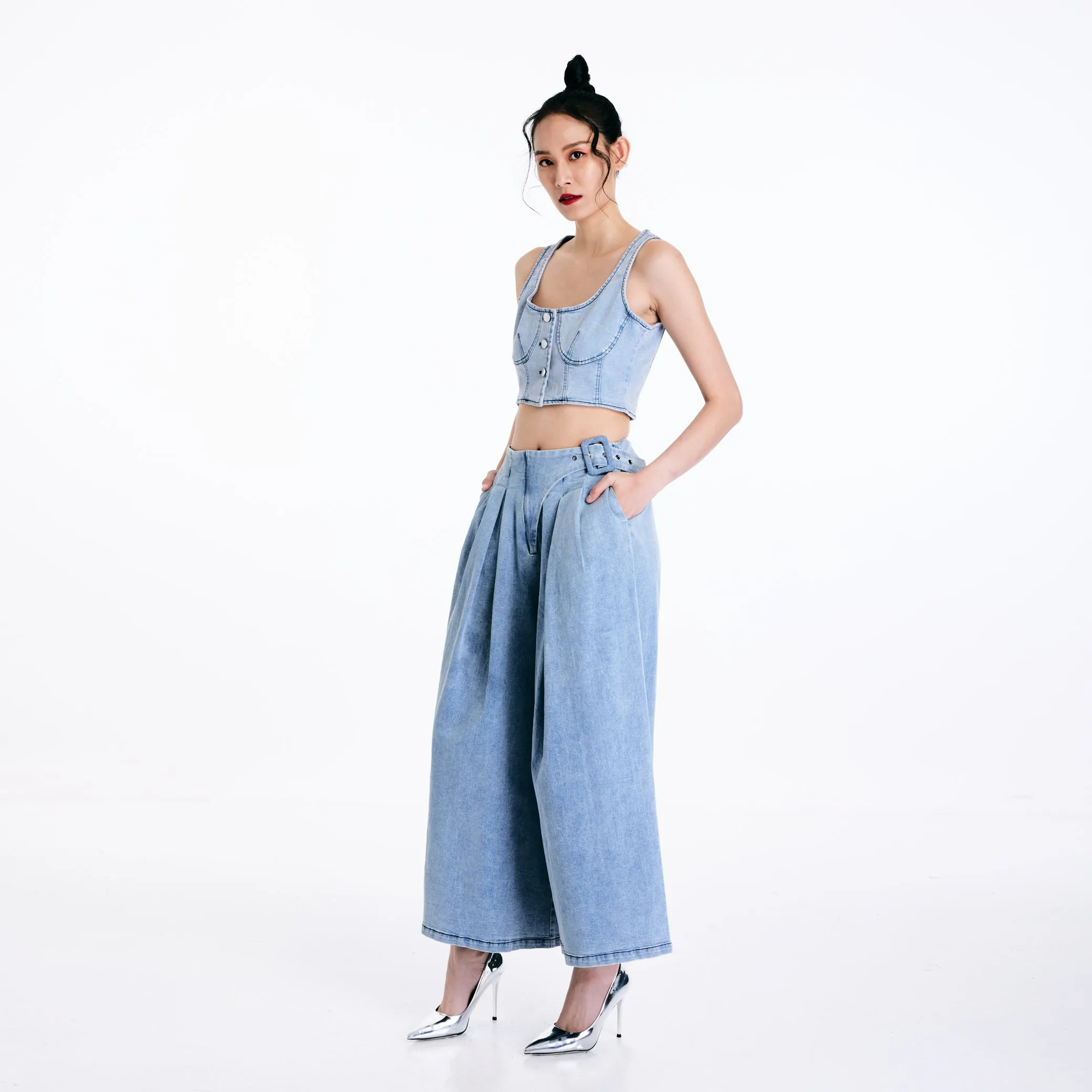 Denim Crop Bralette Durable Athlete Fit Travel Outfit Essential Wardrobe
