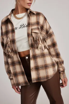 Light Reflectivity Trim Durable Fabric Devin Brown Fringe Shacket