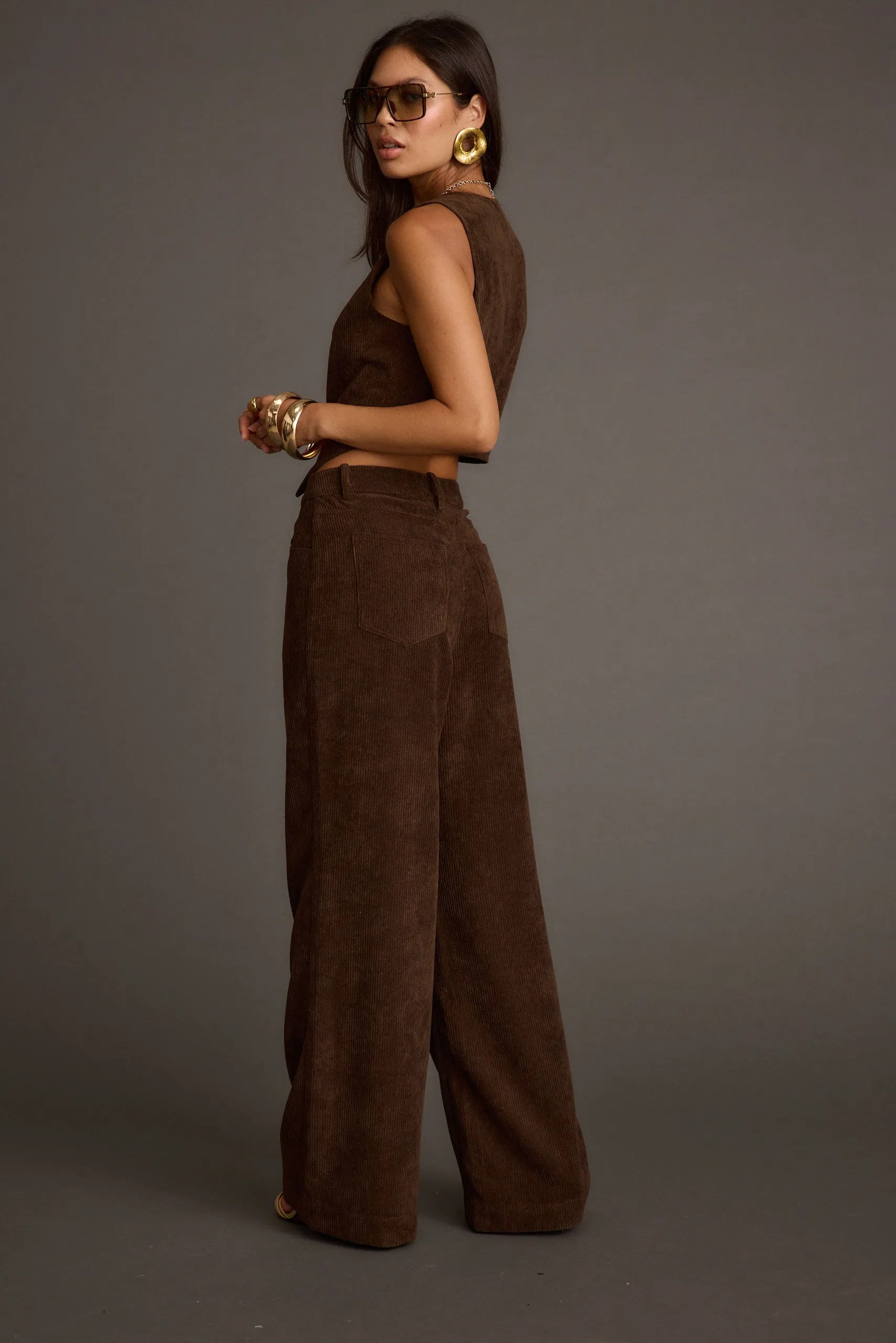 Anti Pill Finish Soft Blended Fabric Diane Brown Corduroy Vest