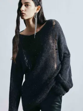 Distressed Detail Loose Sweater Low Maintenance Care