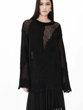 Distressed Sheer Knit Sweater Comfy and Cozy Soft Warm Layers