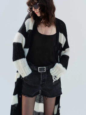 Distressed Detail Striped Cardigan Cozy Moments