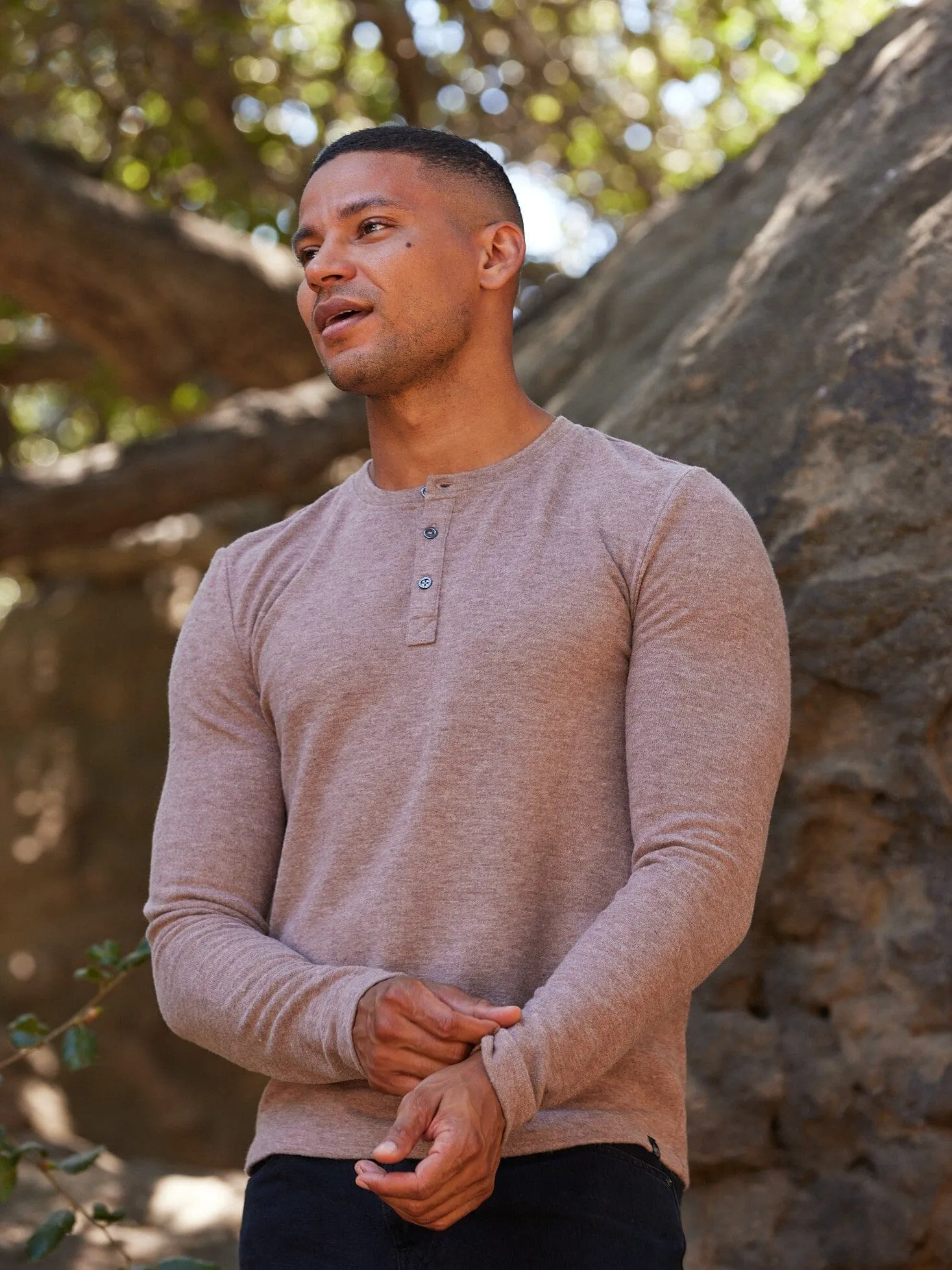 Double Layered Collar Elias Sweater Knit Long Sleeve Henley Roomy Waist