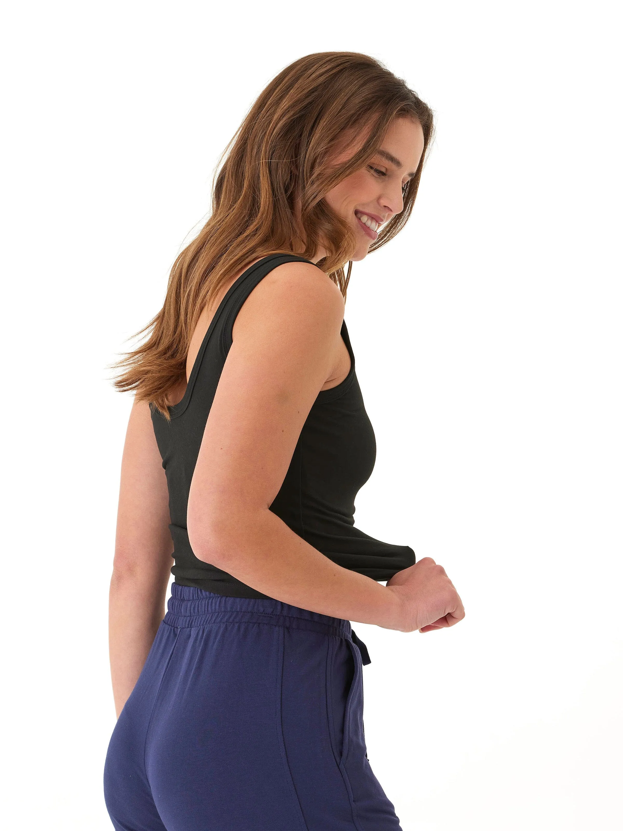 Mirabel Luxe Jersey Fitted Crop Tank Elastic Hem Adjustment