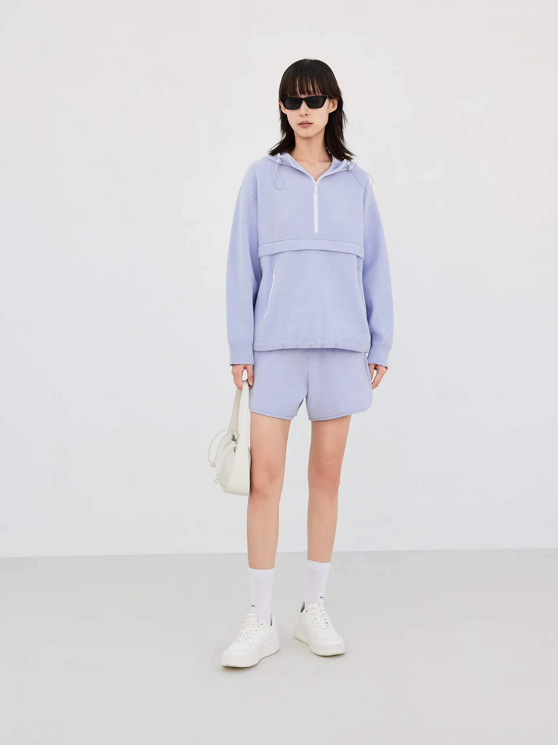 Drop Shoulder Hooded Sweatshirt Casual Wear Circular Knit Technology
