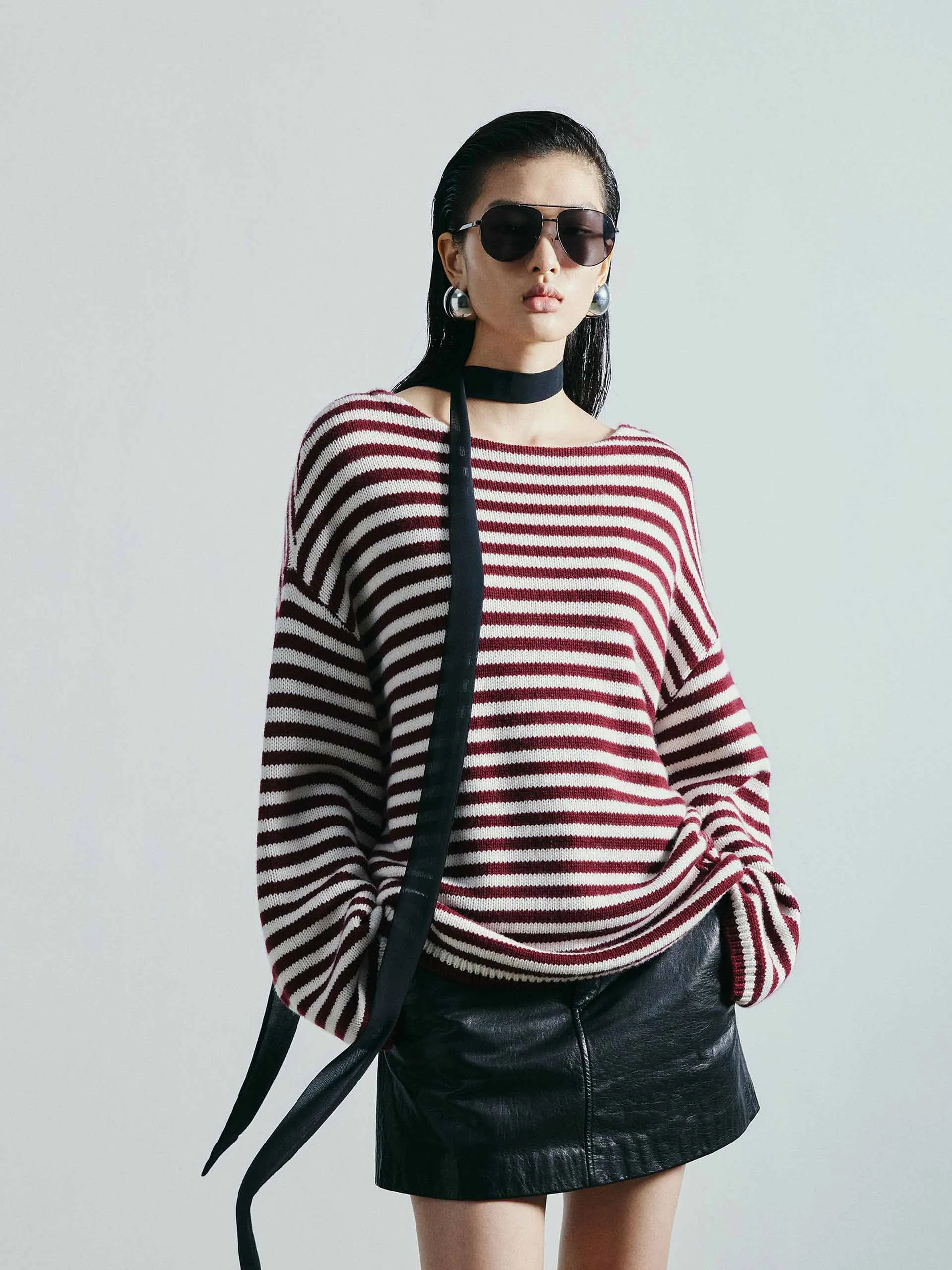 Drop Shoulder Striped Sweater Light Comfort Snuggly Knitwear
