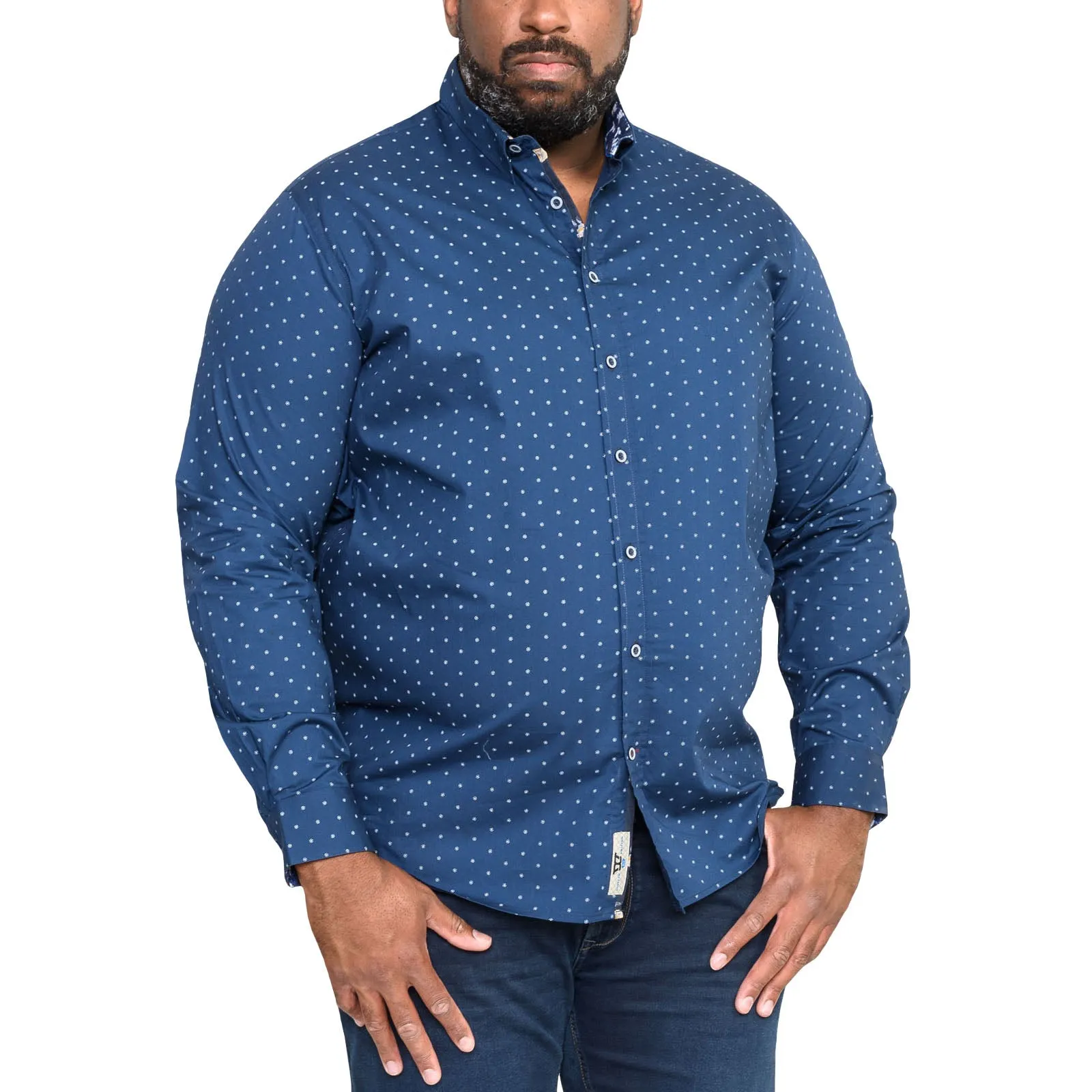 Duke D555 Mens Chilton Big & Tall Micro Print Shirt - Navy Fashion Forward All-day Comfort