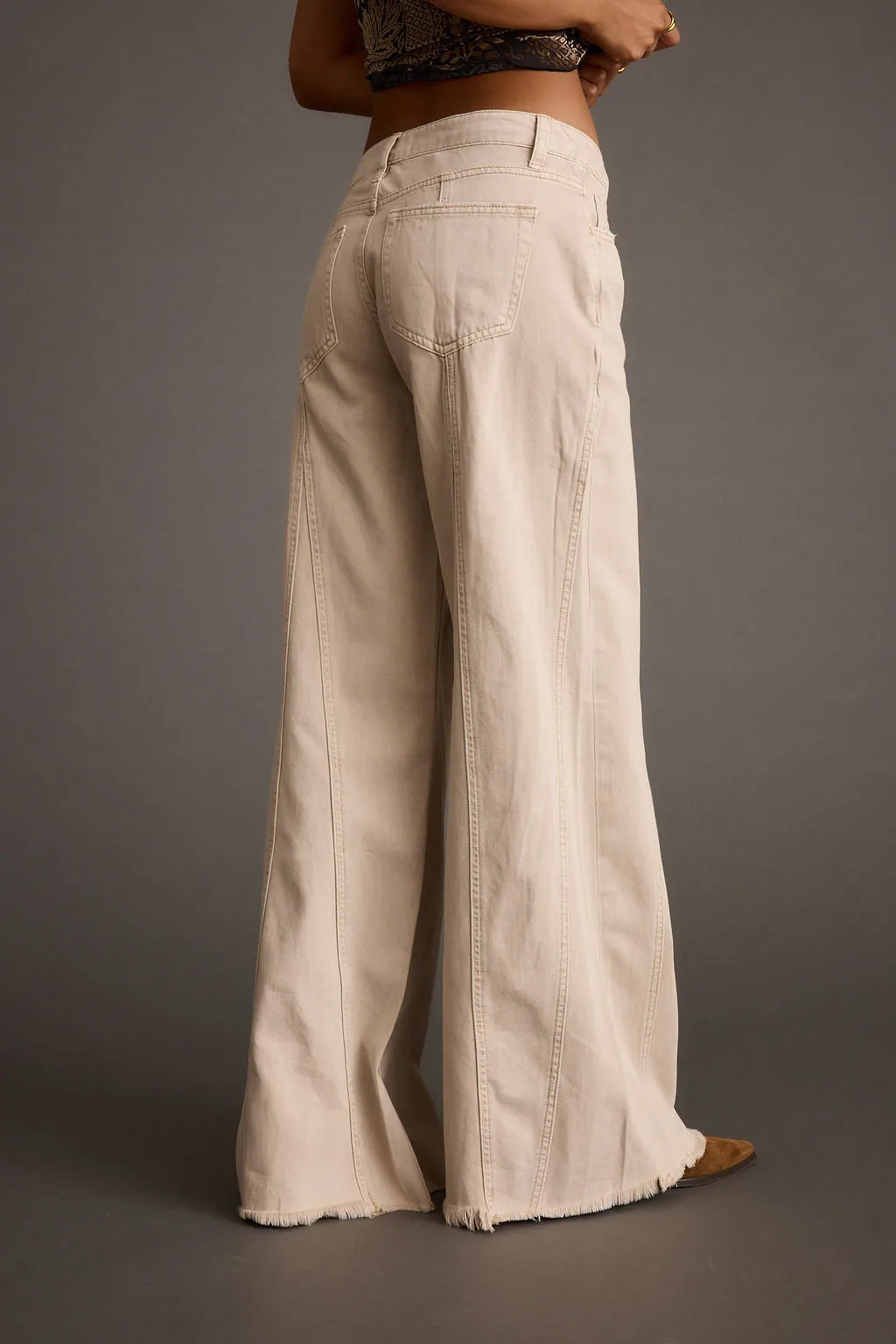 Wardrobe Fit Sierra Beige Low Rise Wide Leg Jean