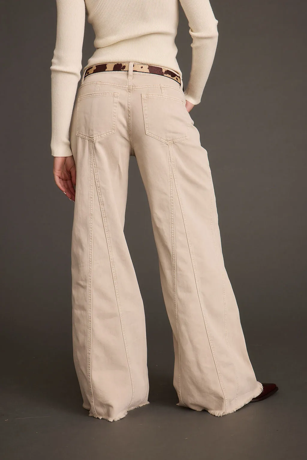 Sierra Beige Low Rise Wide Leg Jean Button Fly Closure