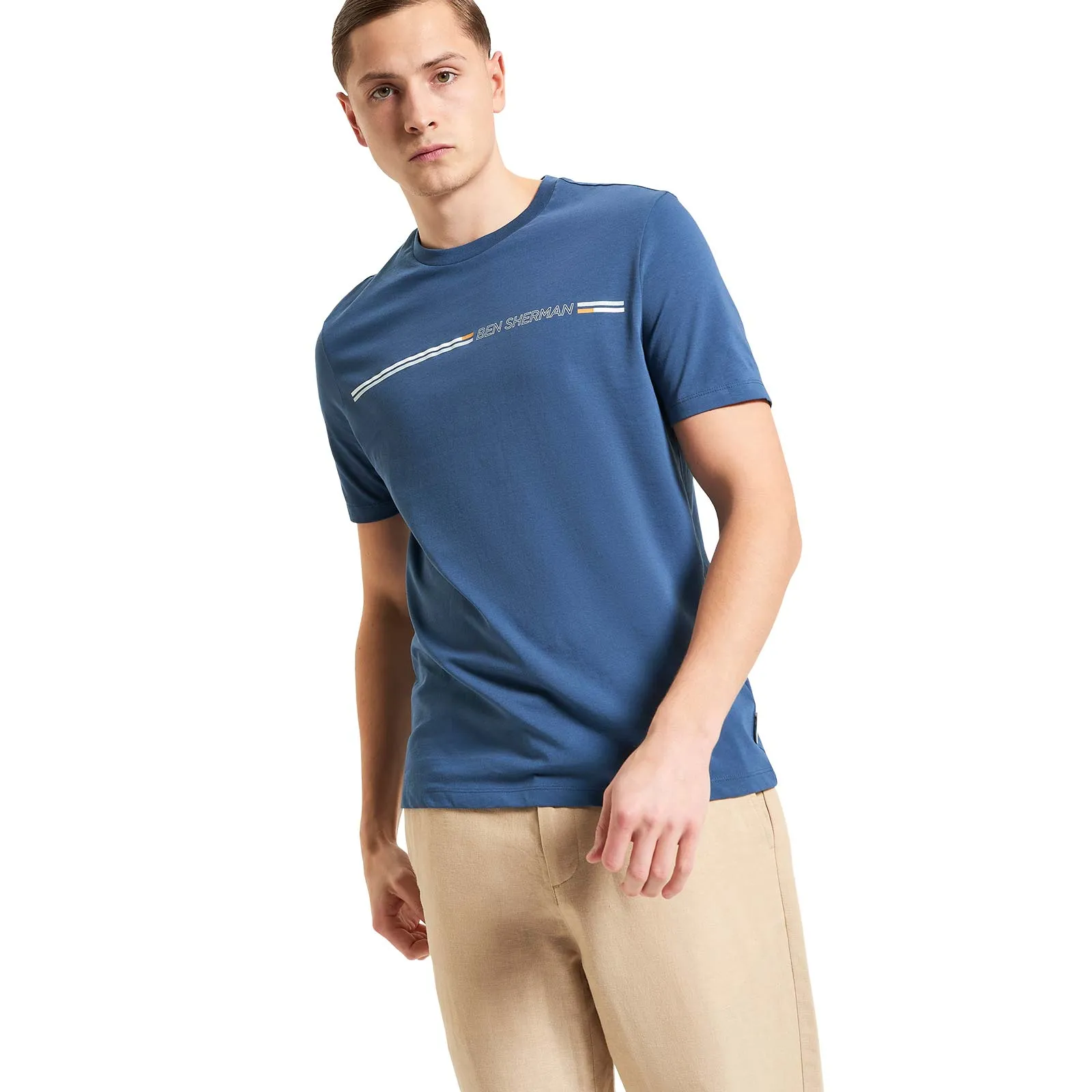 ContrastPlacket Fray Resistant Edges Ben Sherman Mens Core Stripe Tee Short Sleeve T-Shirt