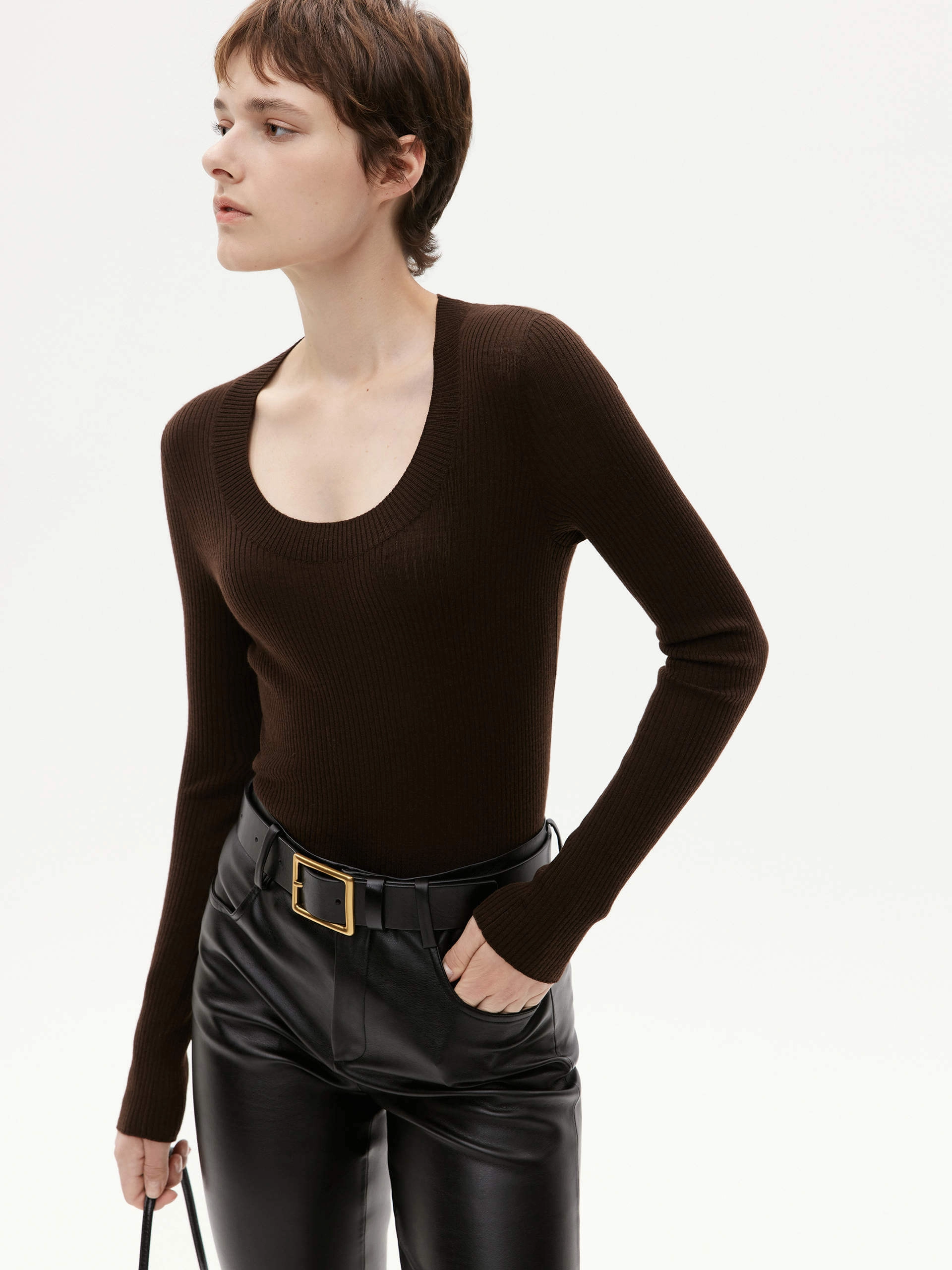 MoistureWicking Textured Weave Sweat Wicking Lining Wool Tight Fit Knit Top