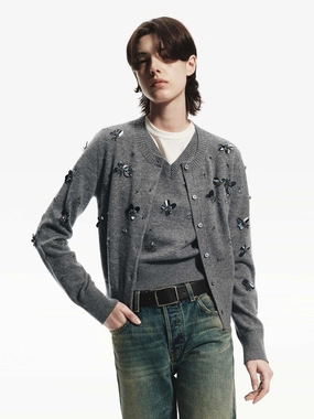 Sequin Detail Wool Cardigan Snug feel