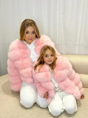 Childrens Baby Pink Luxury Fur Coat Simple Detail Light Padding