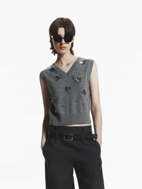 Wool Sequin Knit Vest Versatile Layering Warm Essentials
