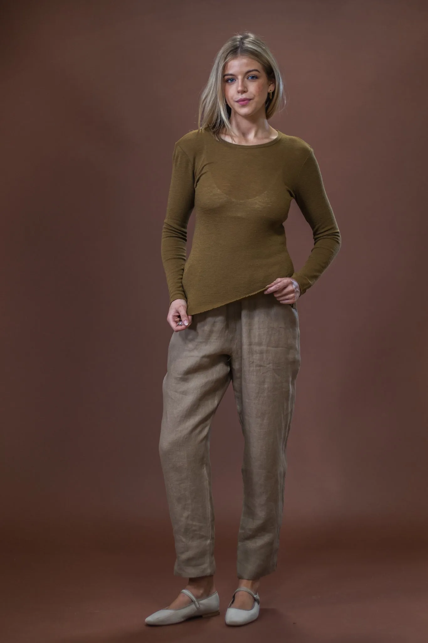 Merino Crew Neck | Bronze Stretch Fabric