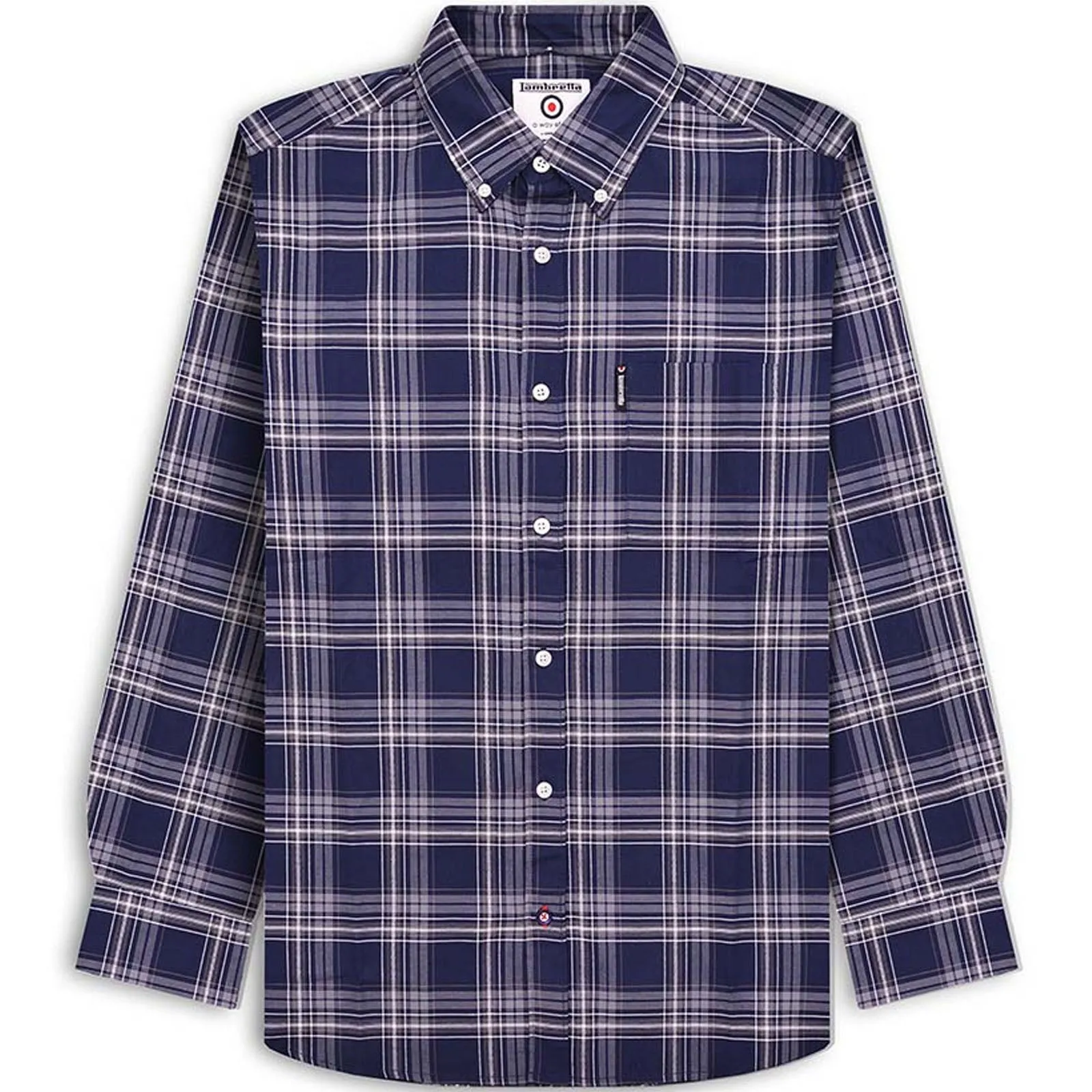 Lambretta Mens Long Sleeve Checked Checkered Smart Shirt - Navy/Grey Sleepwear