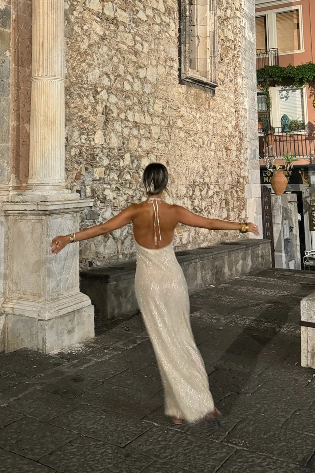 Serafino Gold Embellished Maxi Dress Soft Fit Wear