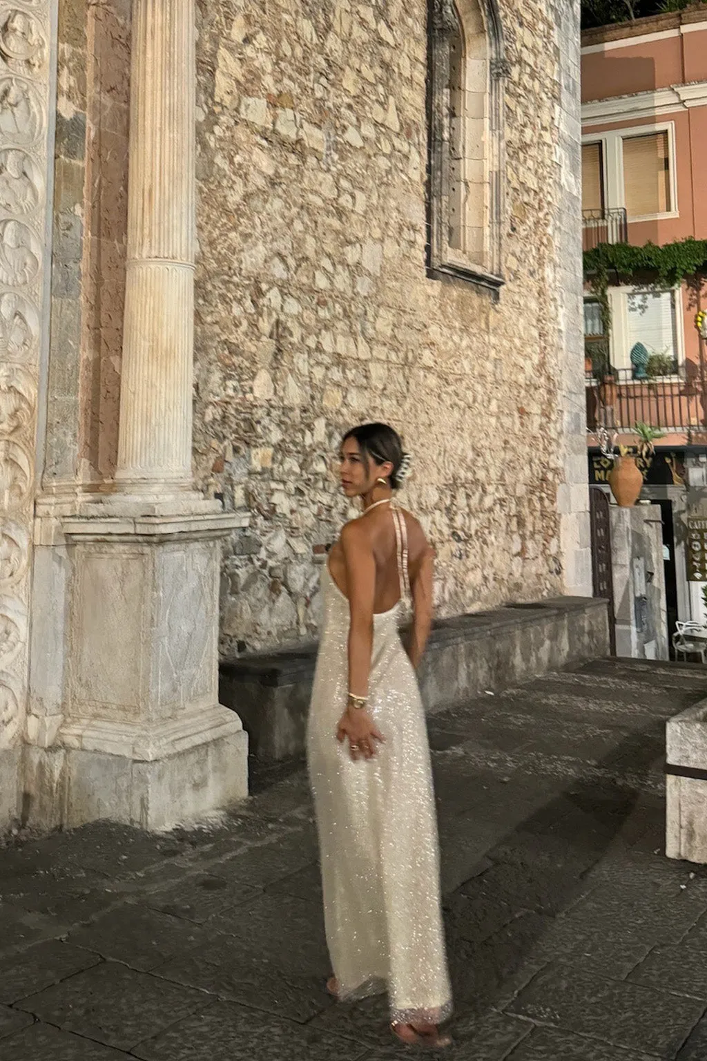 Serafino Gold Embellished Maxi Dress Shape Retention Sweetheart Cut