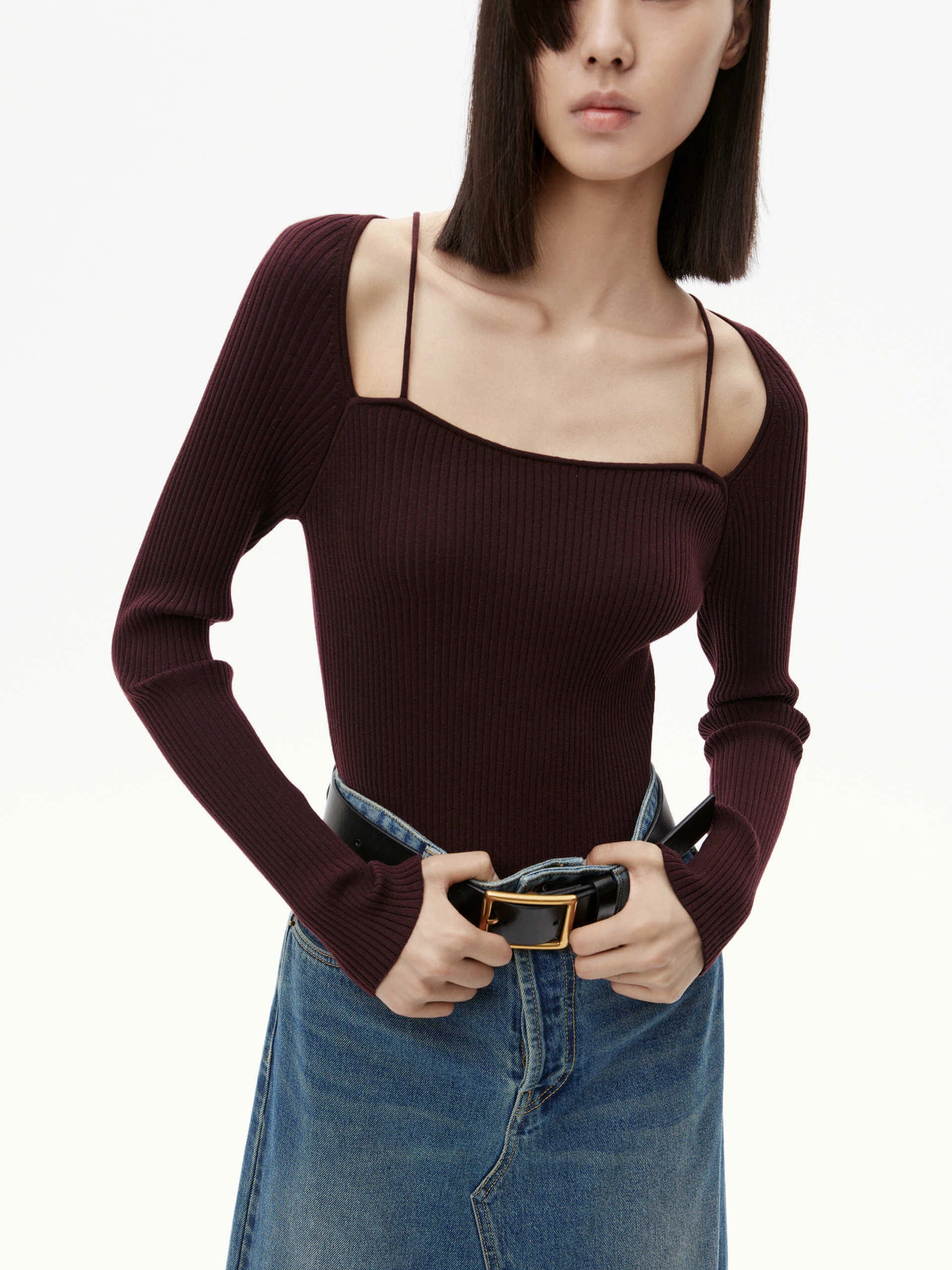 Versatile Comforted Quick Dry Integration Fine Knitted Scoop Neck Top