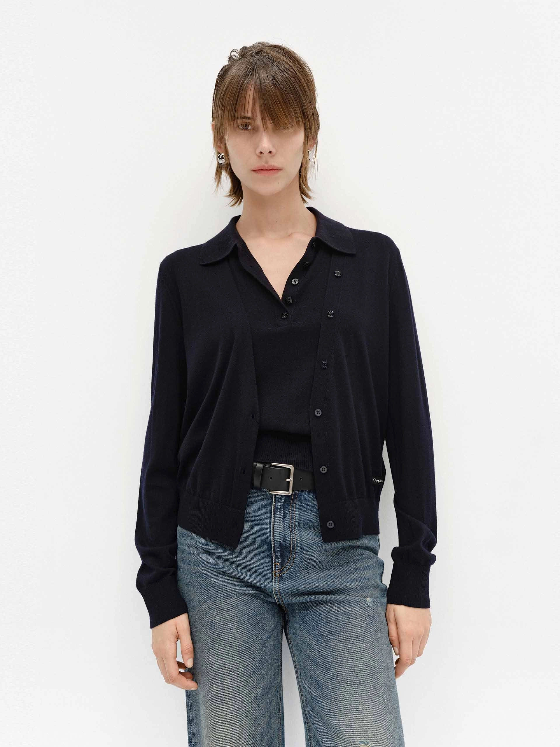 V-neck Soft Wool Cardigan Modern Drape