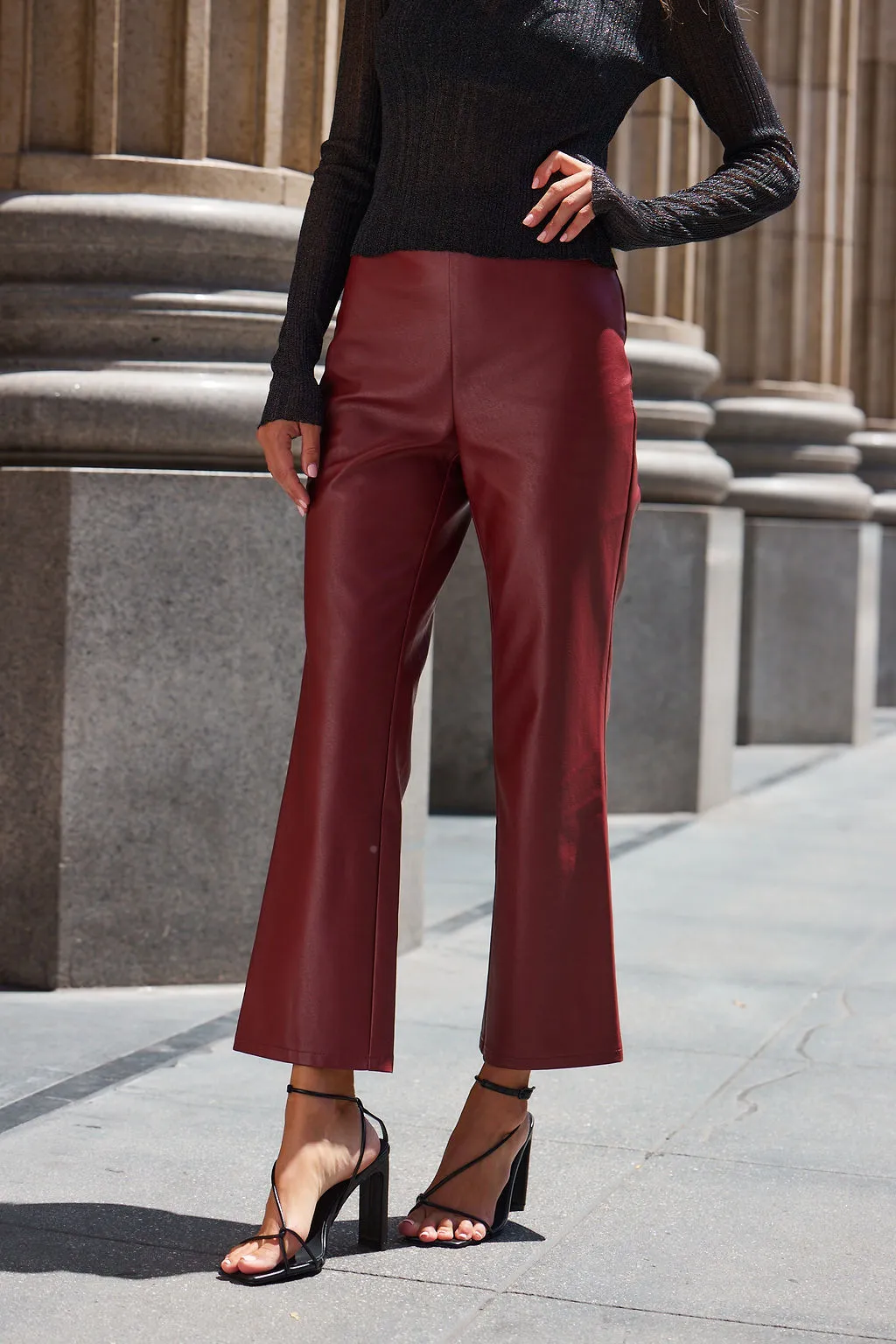 No Ride-Up Hayden Burgundy Faux Leather Pants