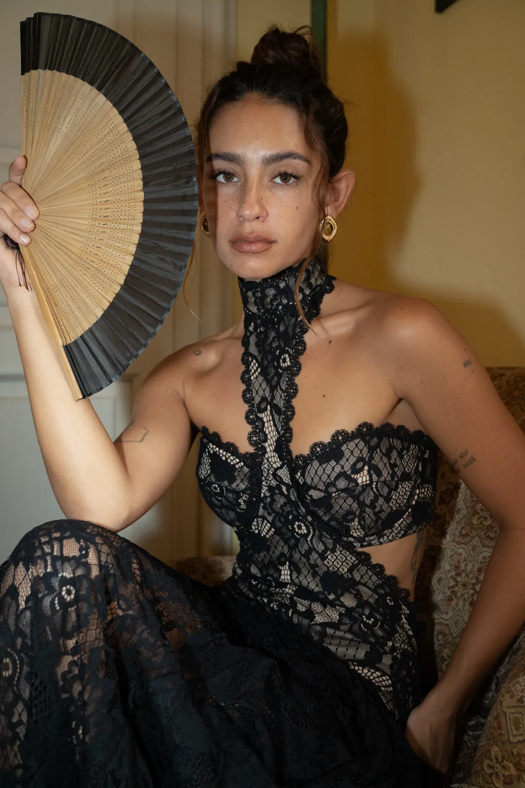 Clean Drape Comfortable fit dress for all body types Princesa Black Lace Drop Waist Maxi Dress