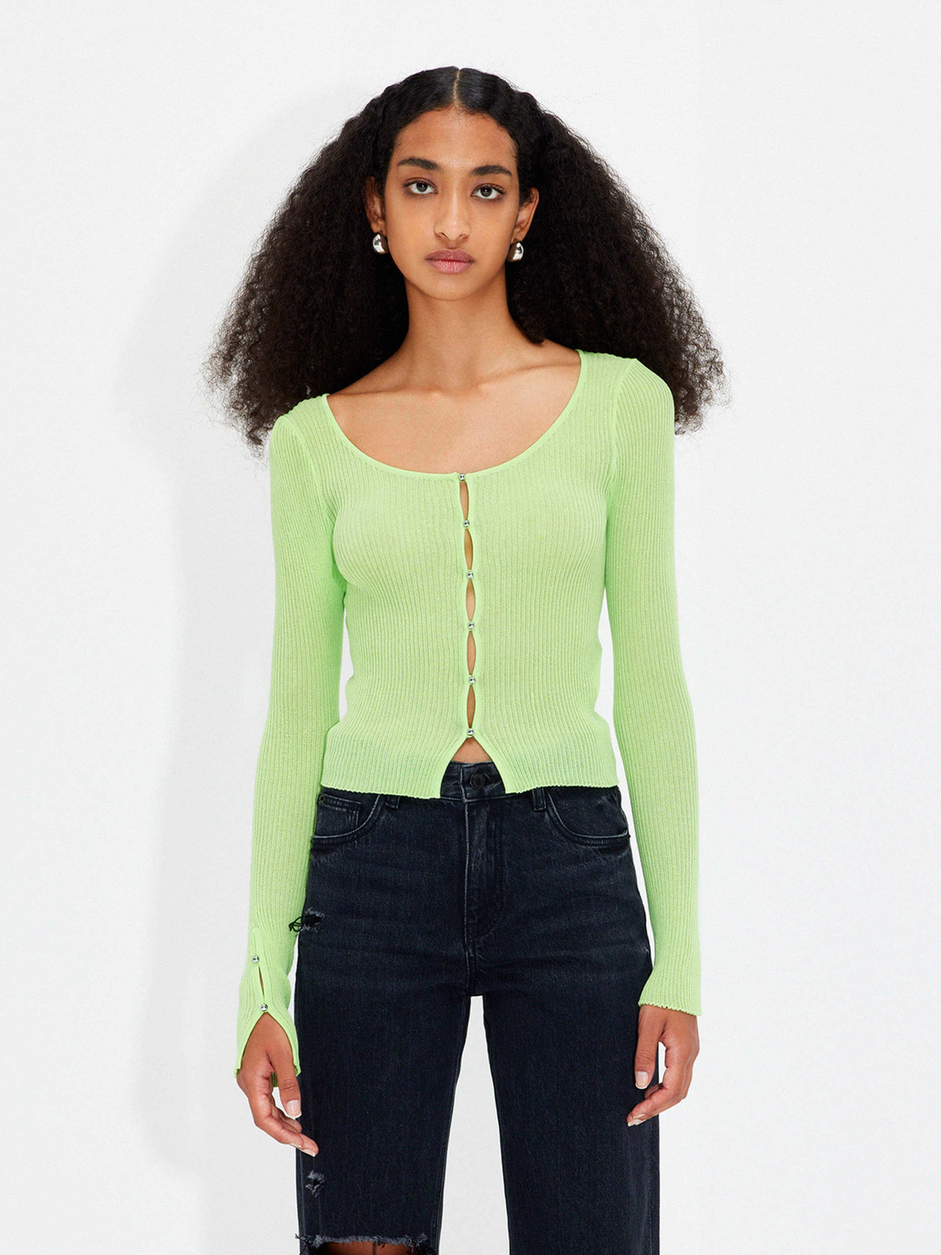 Beaded Button Knitted Cardigan FrayResistant Edging Relaxed Trend