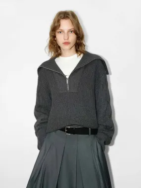 Cold-Weather Apparel Casual Warmth Navy Collar Ribbed Knit Top