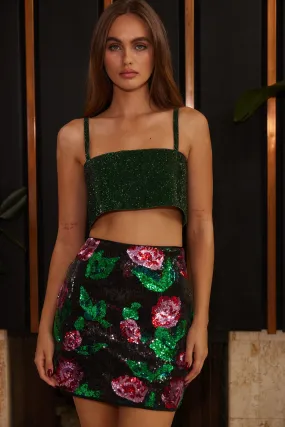 Sturdy Waistband Rose Sequin Mini Skirt
