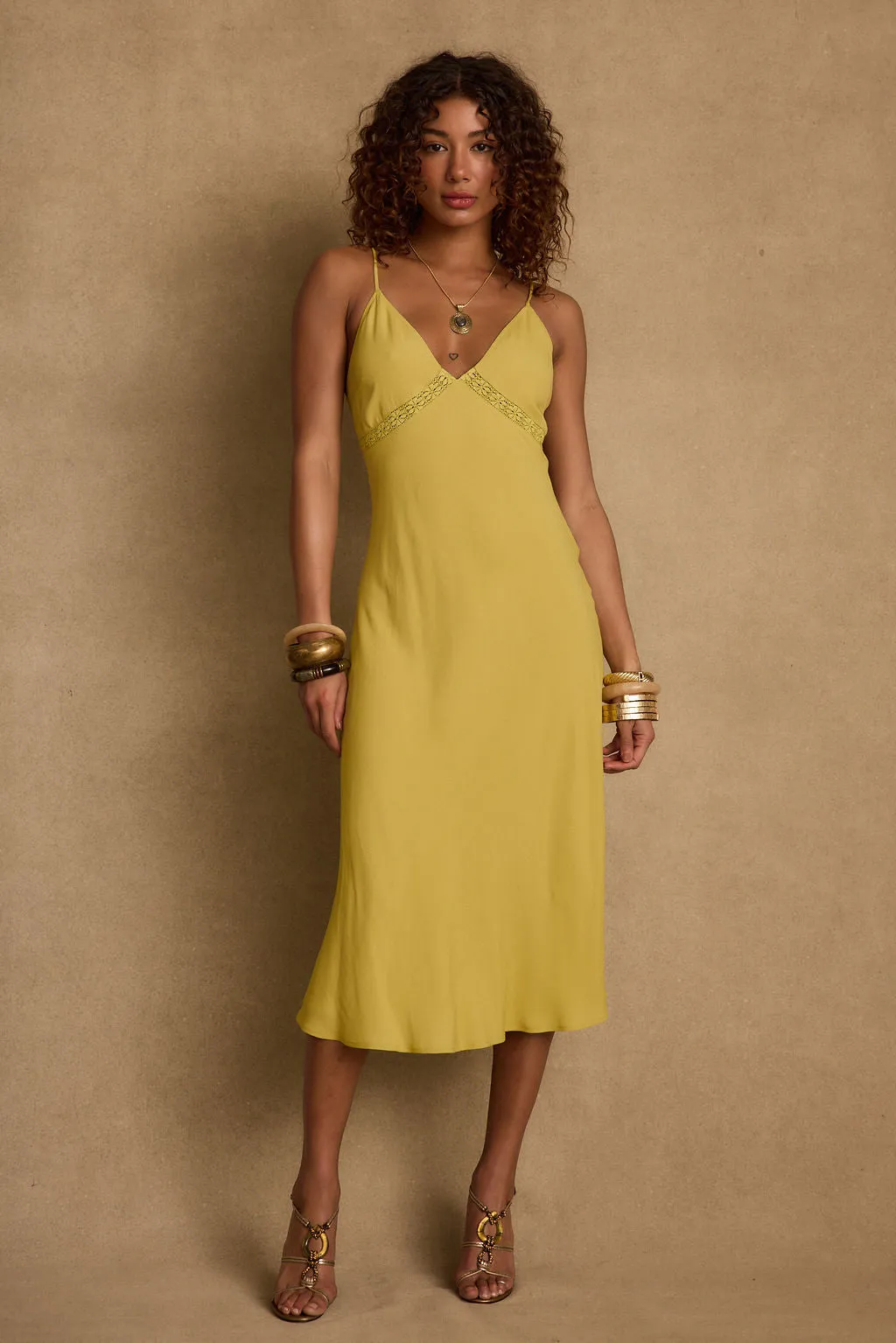 Isabella Chartreuse Midi Dress Refined Aesthetic Compressible