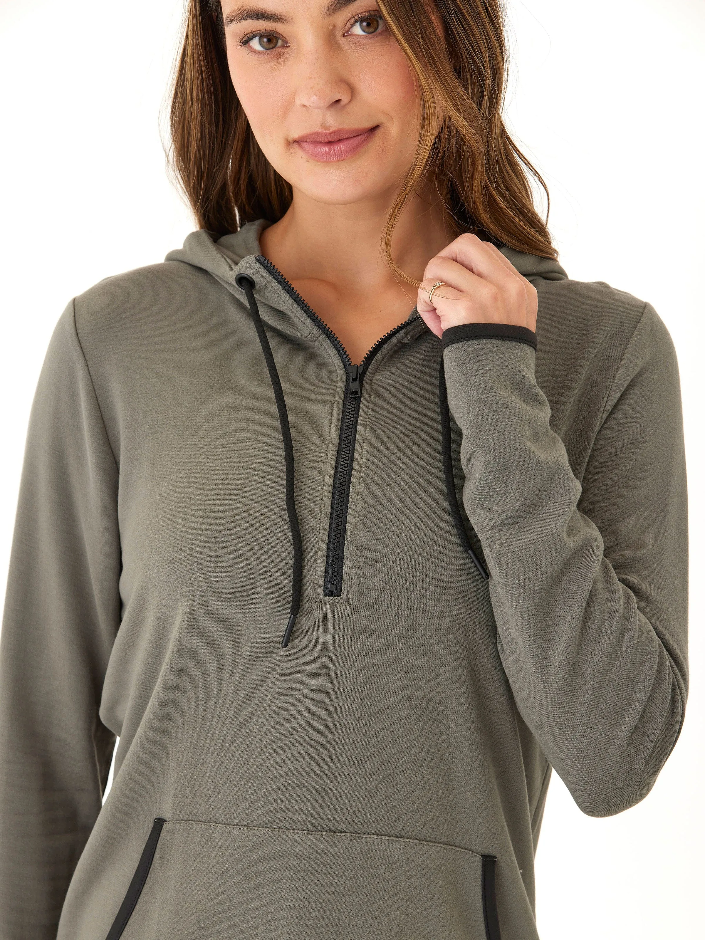 Kyanna FeatherLoop Half Zip Hoodie Anti Pill Surface Packable Feature