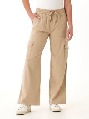 Eila Stretch Twill Wide Leg Cargo Pant Solid shade Adjustable Drawcord