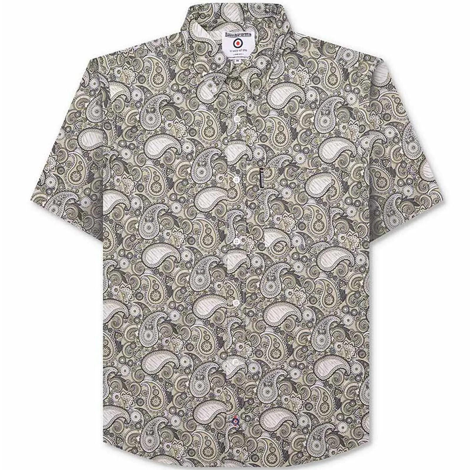 Graduation Ceremony Lambretta Mens Paisley Brand Short Sleeve Button Down Collar Shirt - Desert Sage