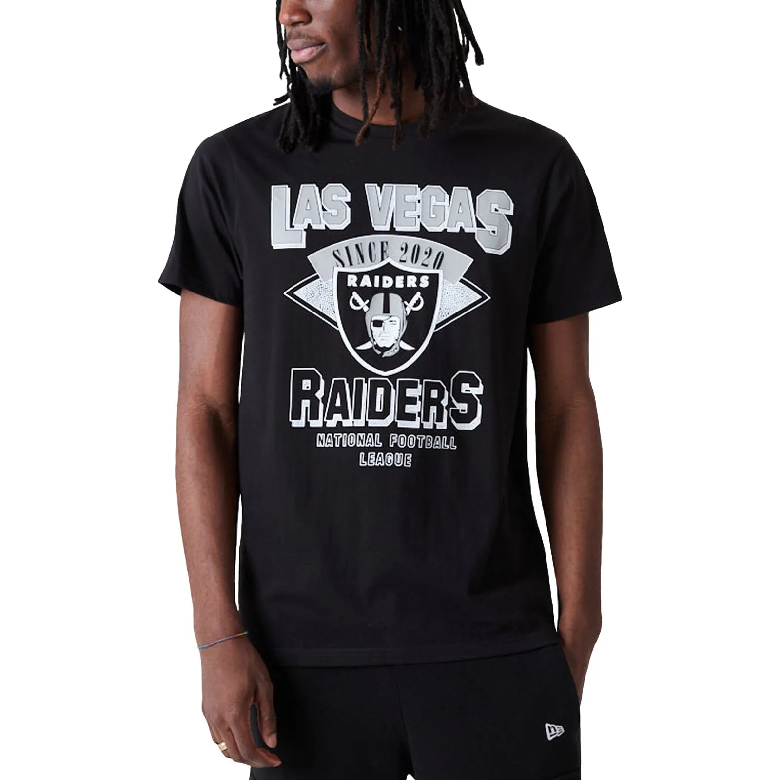 New Era Mens Las Vegas Raiders NFL Team Wordmark T-Shirt - Black UV protection layer Stretch Fit