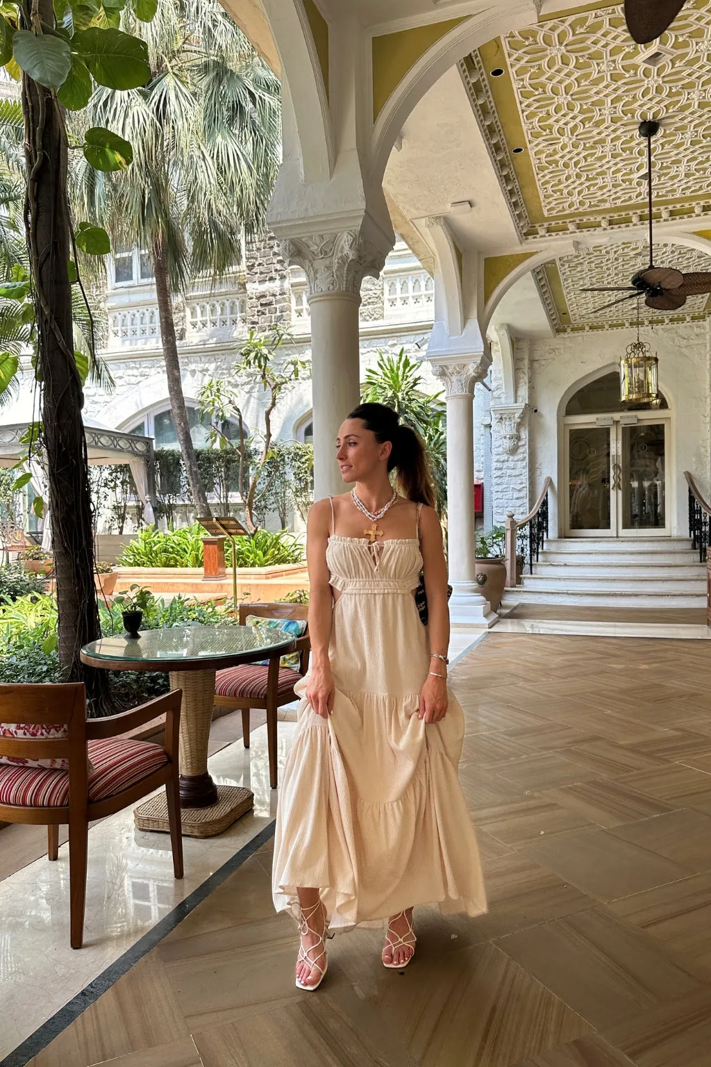 Paola Beige Boho Maxi Dress Crisp Silhouette Versatile Fit