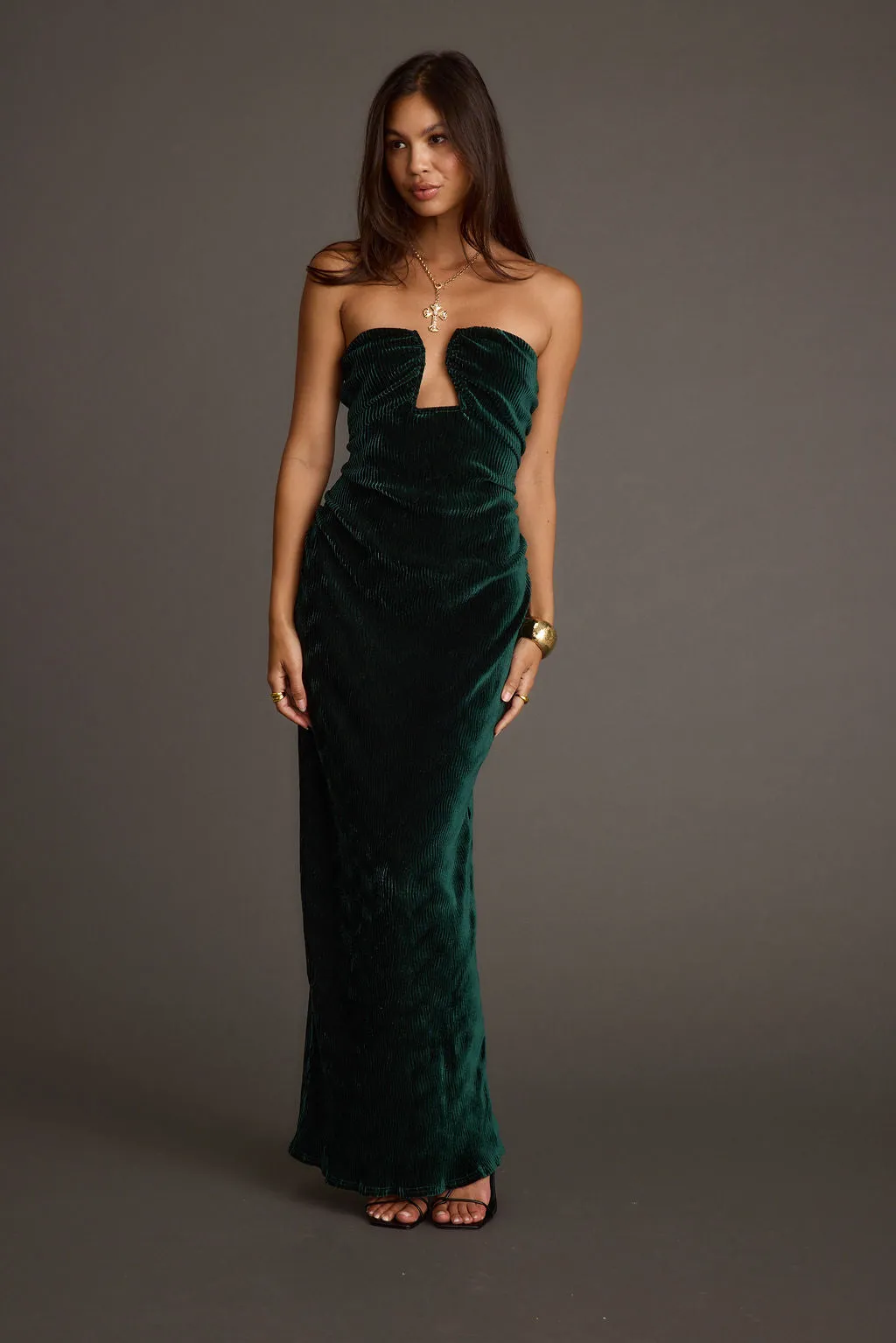 Year Rounder Farm Scene Jones Emerald Velvet Maxi Dress