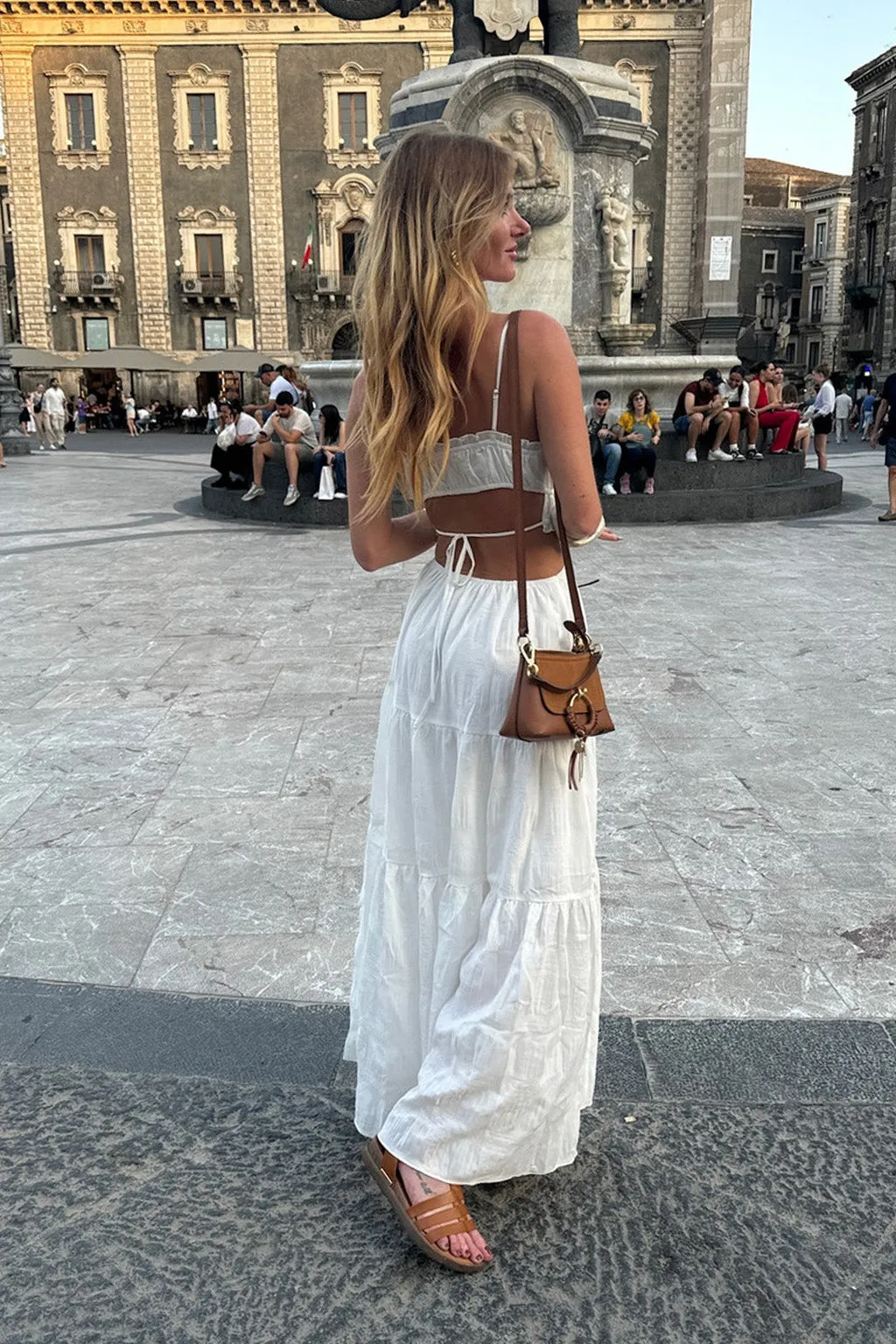 Paola White Boho Maxi Dress Insulating-Lining Chic Tailoring