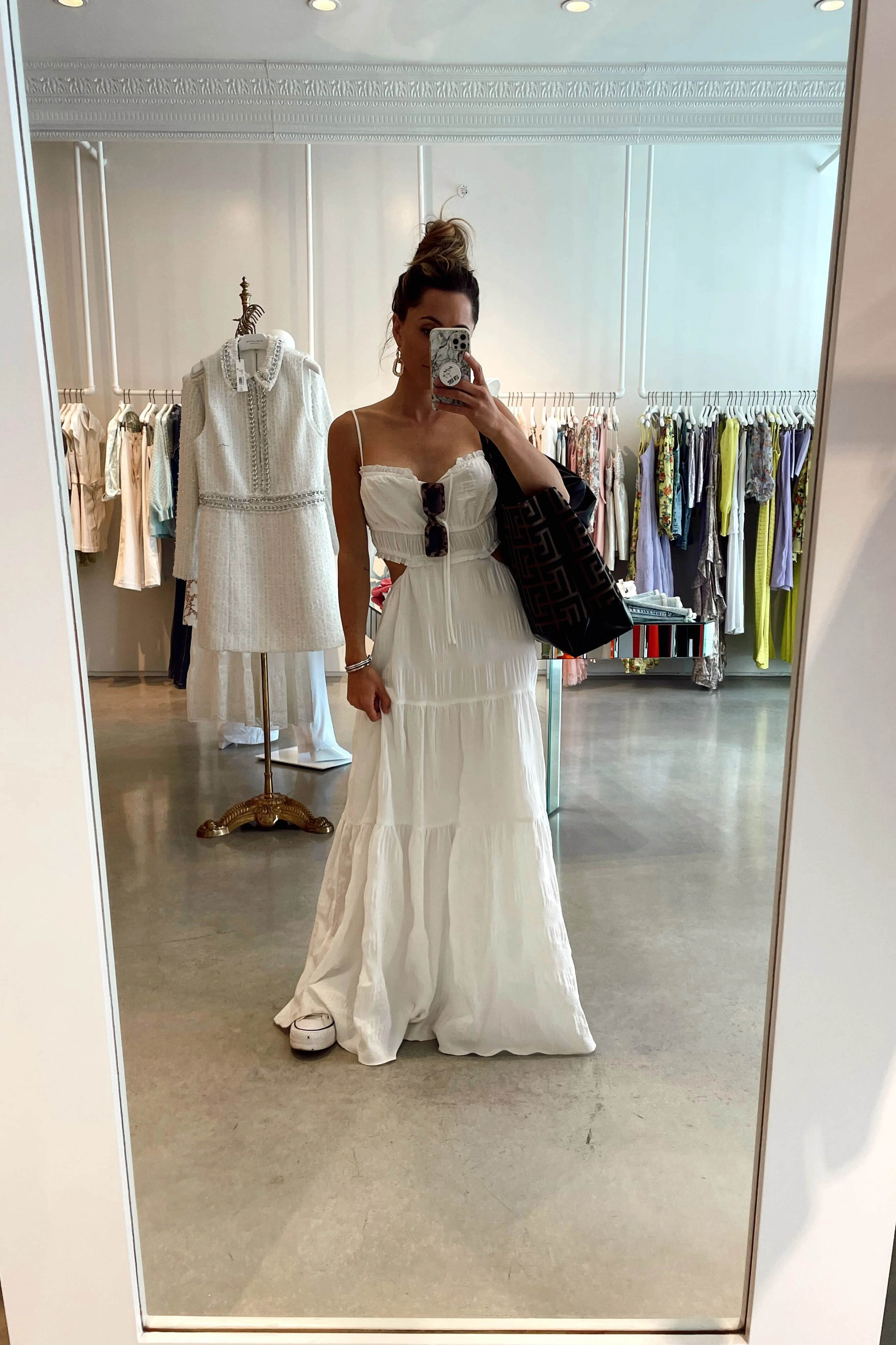 Printed-Fabric Paola White Boho Maxi Dress