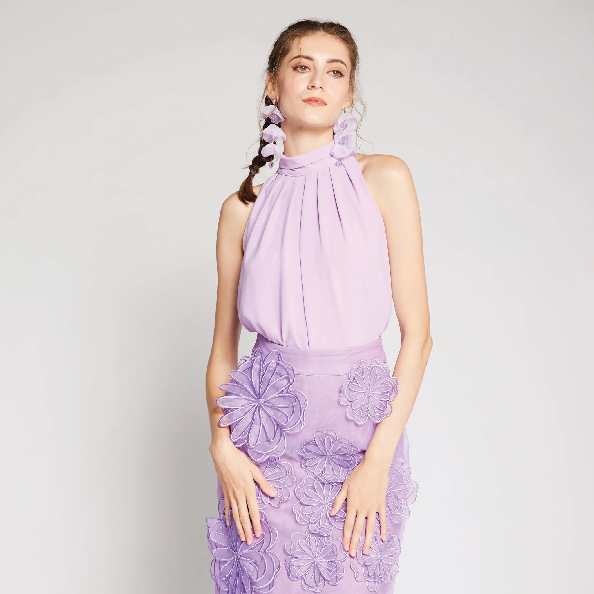 Embroidered Patch Skirt Side Slit
