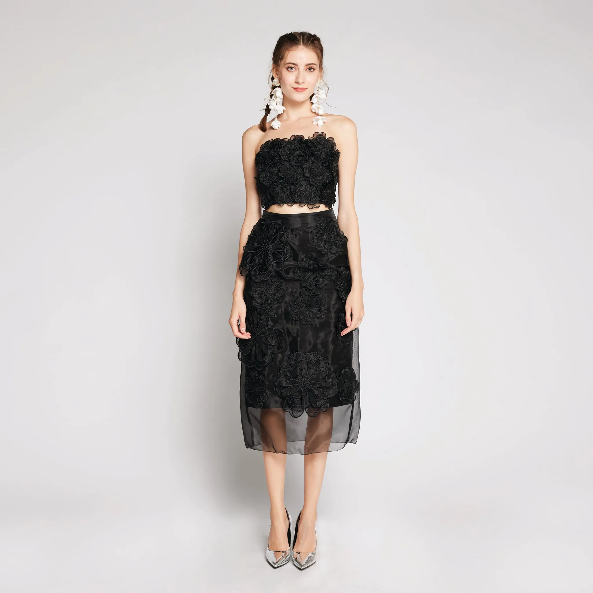 Embroidered Patch Skirt Hidden Zipper